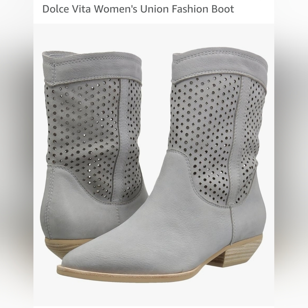 Dolce Vita Union Fashion Boot Sz 8.5 Perforated Slouchy Nubuck Gray Western